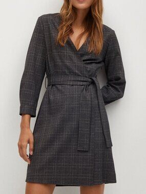 Mango Plaid V neck dress with wrap effect at the front. NWT / X-Small